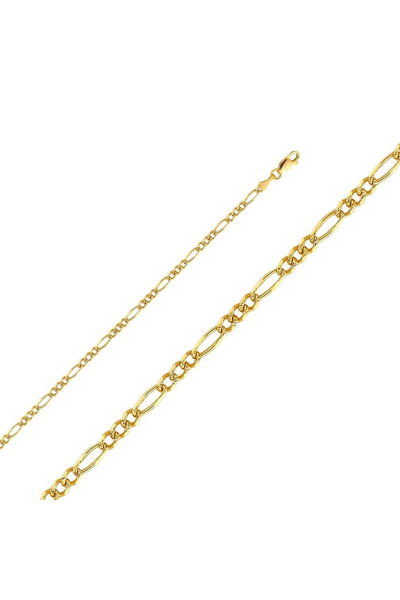 14k Yellow Gold 3.1-mm Regular Yellow Pave 3+1 Figaro Chain