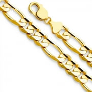 Dimaya Fine Jewelry Genuine 14k Yellow Gold 11.3mm Wide Concave 3+1 Figaro Men's Chain Necklace - Available in 24" 26"