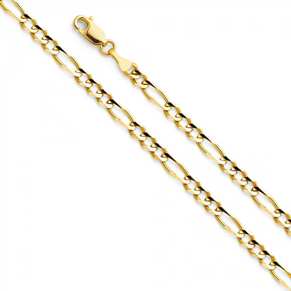 Dimaya Fine Jewelry Genuine 14k Yellow Gold 4mm Concave 3+1 Figaro Chain Necklace for Men and Women - Available in 20" 22" 24"