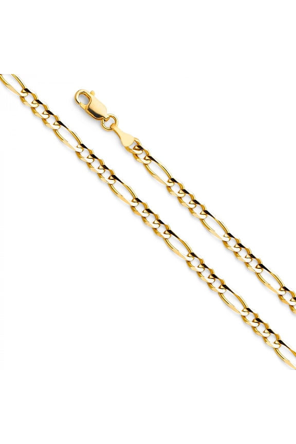 Genuine 14k Yellow Gold 4mm Concave 3+1 Figaro Chain Necklace for Men and Women - Available in 20" 22" 24"