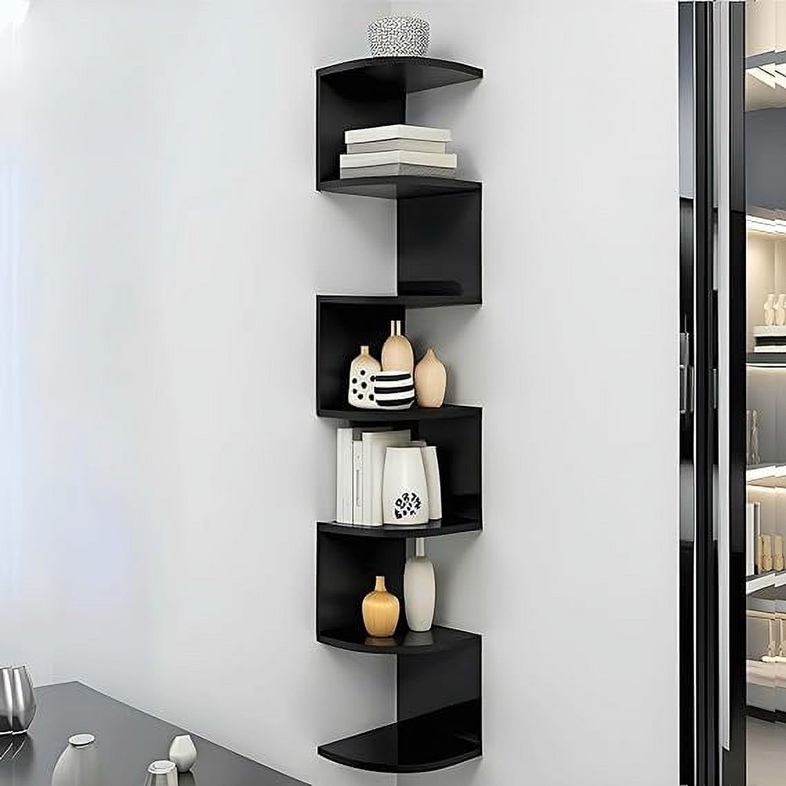 Dime Store 7 Tier Wooden Zig Zag Wall Corner Hanging Shelves for Living