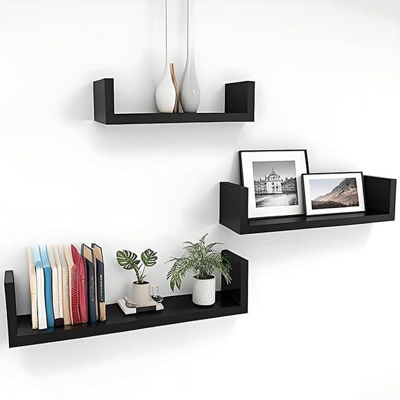 Dime Store Wall Mount Wall Shelf Rack Dispplay Floating Hanging Shelf For Room Wall And Home Decor Items and Storage Organizer (Standard, Black)