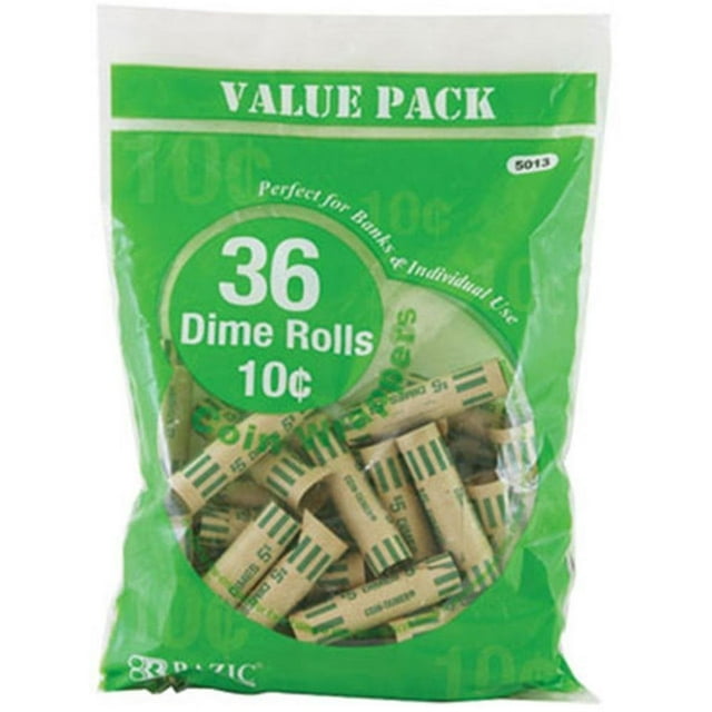Dime Tubes Paper Coin Wrappers for Change Collection, 36 Per Pack