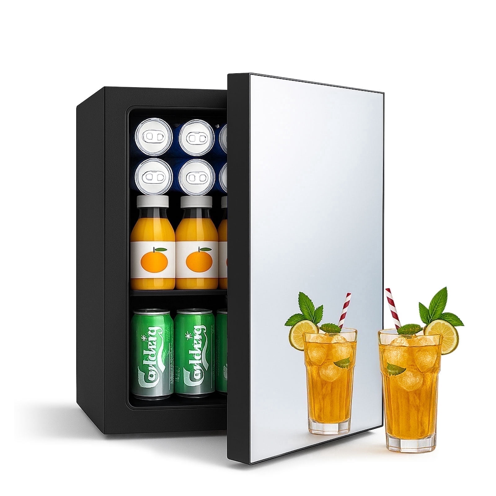 Dimedeal 0.9 Cu.ft Mini Beverage Refrigerator, 24 Cans Beauty Fridge  with Mirror Door,  Compact Cooler for Bedroom, Dorm, Office