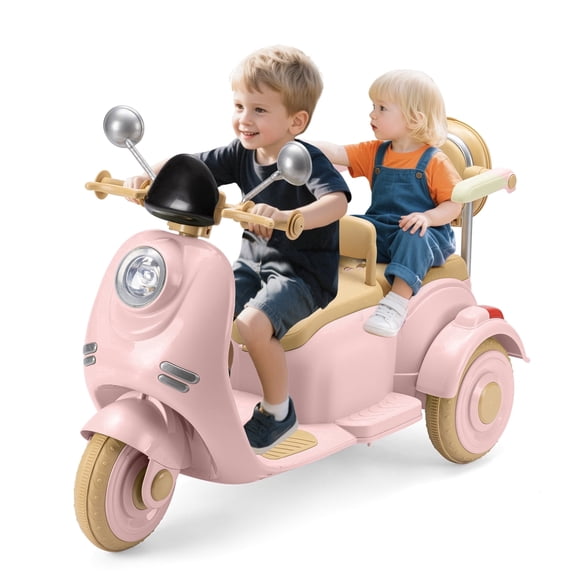 Dimedeal 12V Electric Motorcycle, Ride on Scooter for Kids, 2 Seater with Storage & Dual Motors, 3-Wheel Electric Ride on Toy for Ages 3-8, Safe Cute Design (Pink)