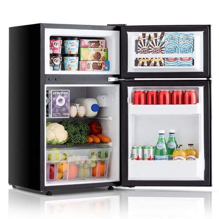 Dimedeal 3.2 Cu.Ft Mini Fridge with Freezer, 3.2 Cu.Ft Small Refrigerator with Freezer for Dorm Office, Compact 2 Doors Adjustable Thermostat Low Noise,Black