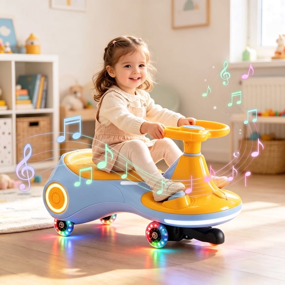 Dimedeal 3 in 1 Electric Wiggle Car for Kids, 12V Ride-On Swing Toy Flashing Wheel, Music, Anti-Rollover, 160lbs Battery Powered Gift for 3 Kids