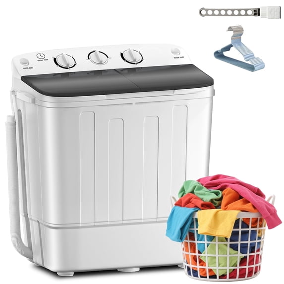 Dimedeal 18LBS Portable Twin Tub Washing Machine, Small Waher with 1 Drying Rack and 10 Hangers, Mini Compact Laundry Machine with Spinner, Mini Washer for Dorms, Apartment