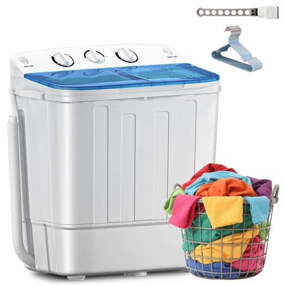 Dimedeal Portable Twin Tub Washing Machine, Small Washer with 1 Drying Rack and 10 Hangers, Compact Laundry Machine with Spinner, Mini Washer for Dorms, Apartment