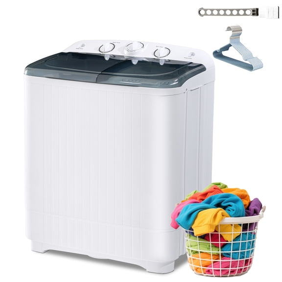 Dimedeal 22lbs Portable Twin Tub Mini Washing Machine, Small Waher with 1 Drying Rack & 10 Hangers, 13 lbs Compact Laundry Machine with 9 lbs Spinner, Mini Washer Combo for Dorms, Apartment