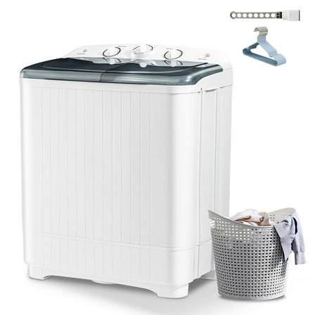 Dimedeal Portable 22lbs Twin Tub Mini Washing Machine, 13lbs Washer & 9lbs Spinner with Drying Rack&Hangers