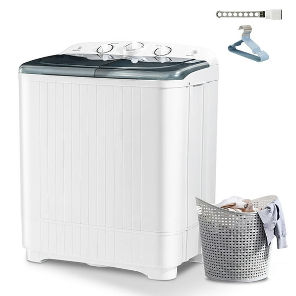 Dimedeal Portable 22lbs Twin Tub Mini Washing Machine, 13lbs Washer & 9lbs Spinner with Drying Rack&Hangers