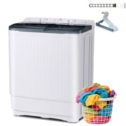 Dimedeal 32lbs Portable Twin Tub Washing Machine, Small Washer with Drying Rack and 10 Hangers, 20 lbs Compact Laundry Machine with 12 lbs Spinner, Mini Washer 