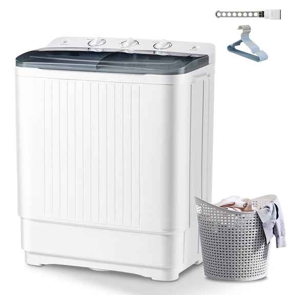 Dimedeal 32 lbs Portable Twin Tub Mini Washing Machine, 20 lbs Washer & 12 lbs Spinner with 1 Drying Rack & 10 Hangers
