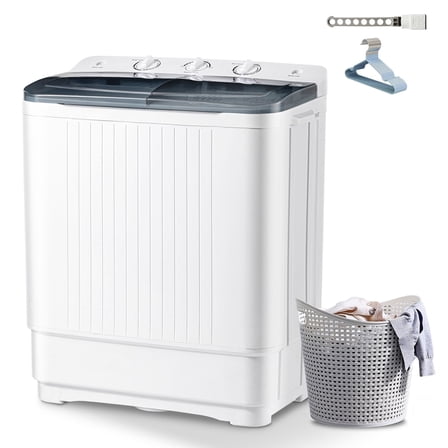 Dimedeal 32 lbs Portable Twin Tub Mini Washing Machine, 20 lbs Washer & 12 lbs Spinner with 1 Drying Rack & 10 Hangers