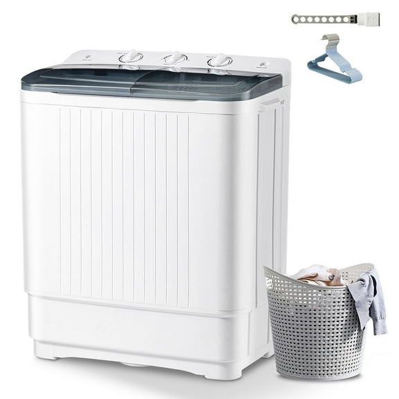 Dimedeal 32 lbs Portable Twin Tub Mini Washing Machine, 20 lbs Washer & 12 lbs Spinner with 1 Drying Rack & 10 Hangers