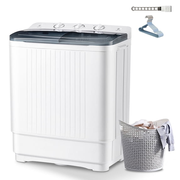Dimedeal 32 lbs Portable Twin Tub Mini Washing Machine, 20 lbs Washer & 12 lbs Spinner with 1 Drying Rack & 10 Hangers