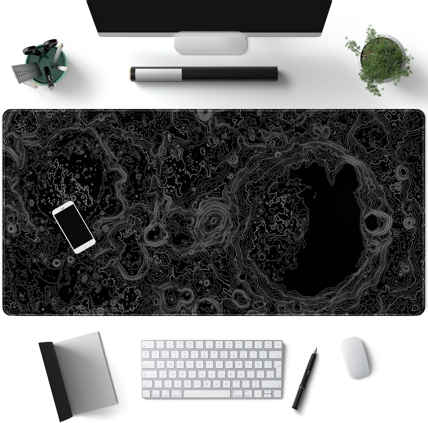 Dimensional Black Topographic Desk Mat Gaming Desk Pad Large Gaming Mouse Pad Desk Accessories Desk Mat Extended Mousepad 31.5 x 15.7 in, with Anti-Slip Stitched Edges Long Computer Keyboard Mouse Ma