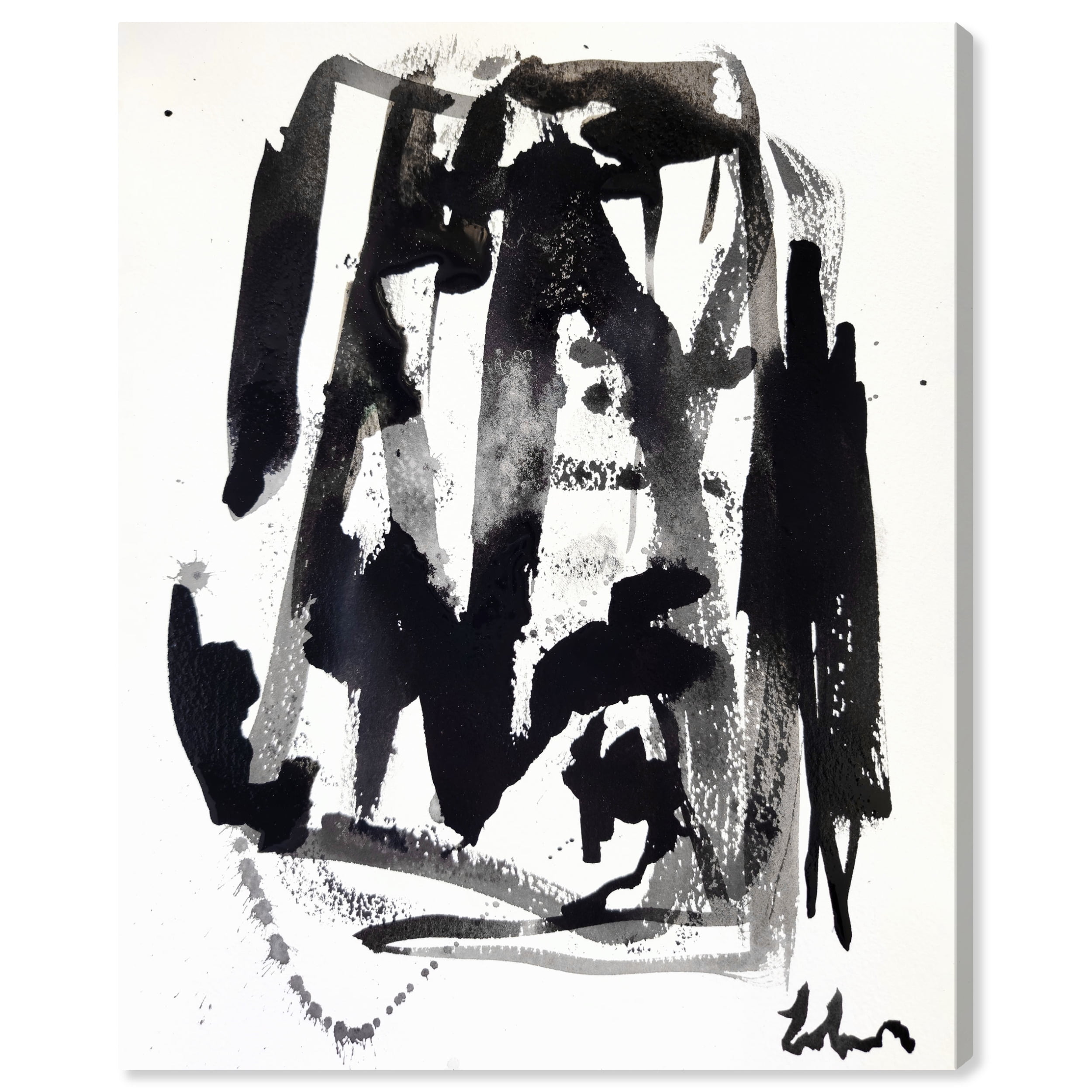 Dimensional Noir Masculine Abstract Black and White Canvas Wall Art