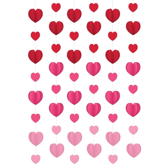 Dimensional Red Hearts Valentines Day 6 Ct 7 ft Doorway String Decoration