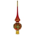 thumbnail image 1 of Green & Gold Glitter with Pearls Glossy Red Glass Christmas Tree Topper 11 Inches, 1 of 4