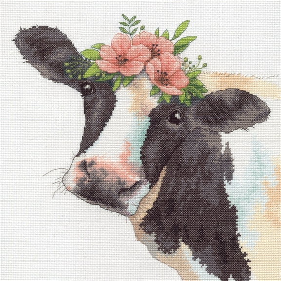 Dimensions 12" x 12" Sweet Cow Counted Cross Stitch Kit, Multi-Color, 1 Each