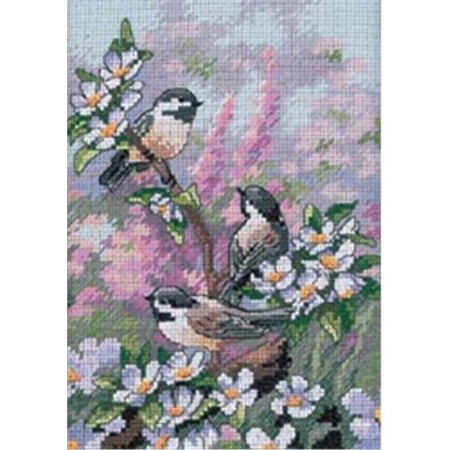 Dimensions 242790 Gold Collection Petite Chickadees In Spring Counted Cross St-5 in. x 7 in.