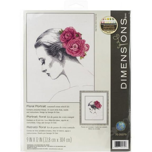 Dimensions 70-35379 9 x 12 in. Counted Cross Stitch Kit, Floral Portrait - 14 Count