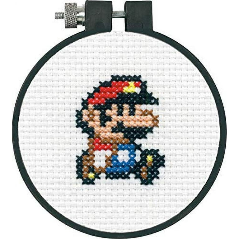 Dimensions Arts and Crafts Super Mario Bros Cross Stitch Kit for Beginners,  11 Count White Aida, 3''D 