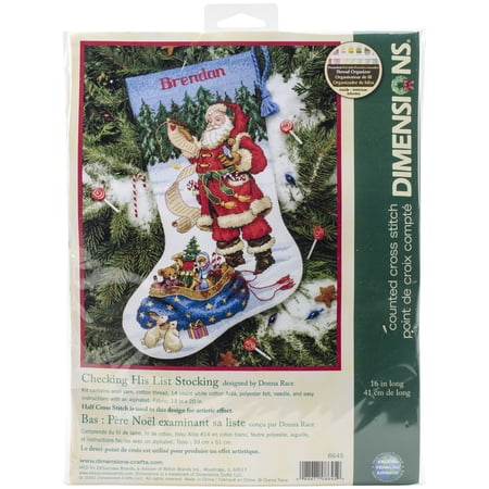 Dimensions Counted Cross Stitch Kit 16" Long-Checking His List Stocking (14 Count)