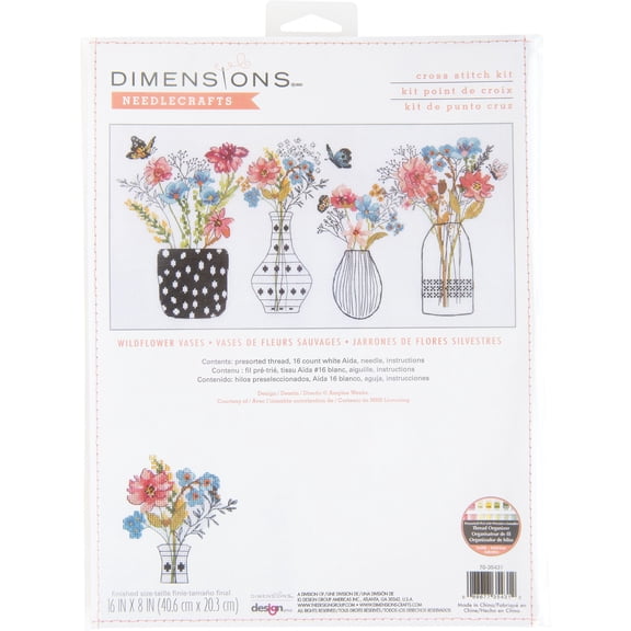 Dimensions Counted Cross Stitch Kit 16"x8"-Wildflower Vases 16 Count