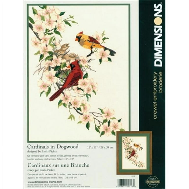 Dimensions Crewel Kit 11 inch X15 inch -Cardinals in Dogwood