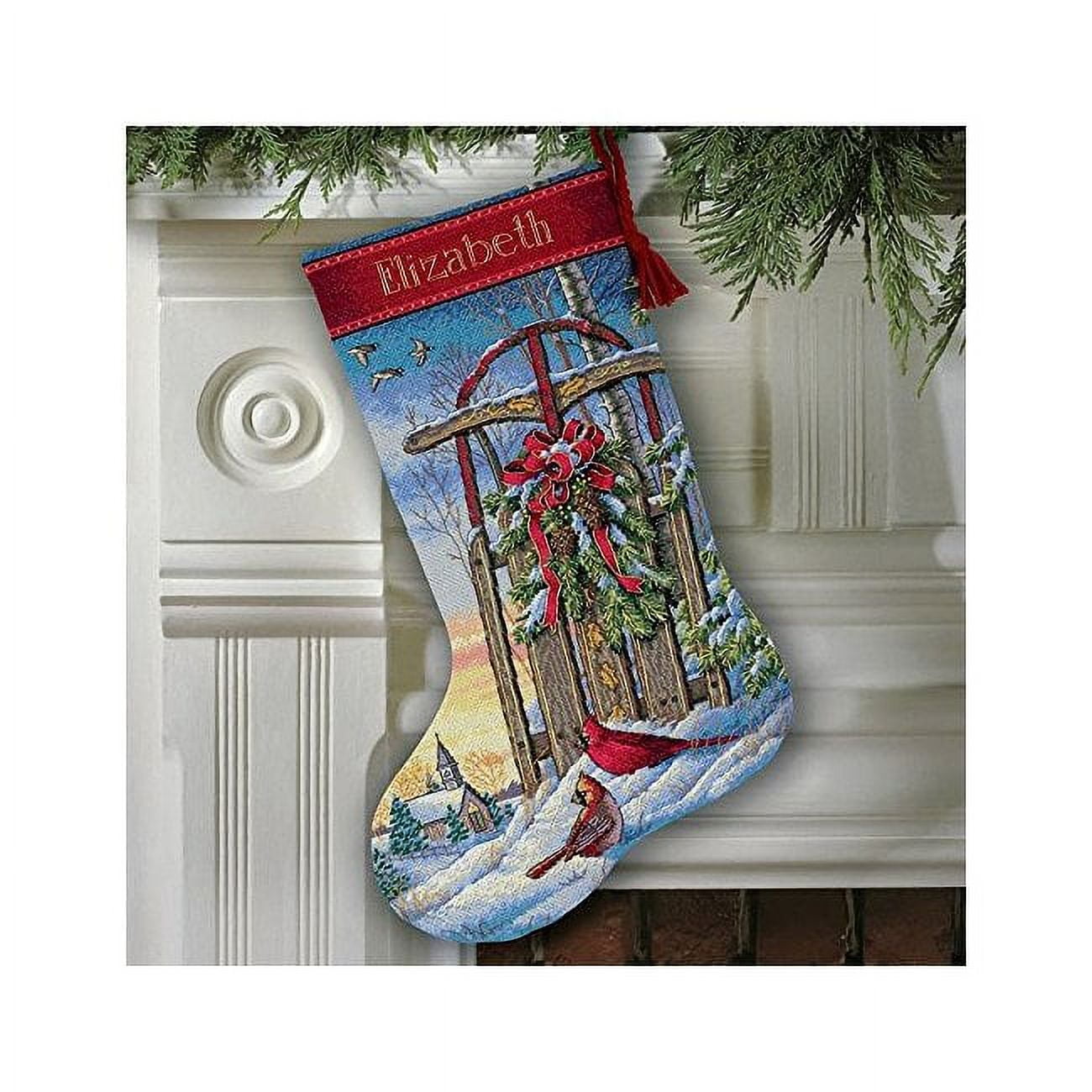 Gold Collection Christmas Sled Stocking Counted Cross Stitch-16  Long 16 Count