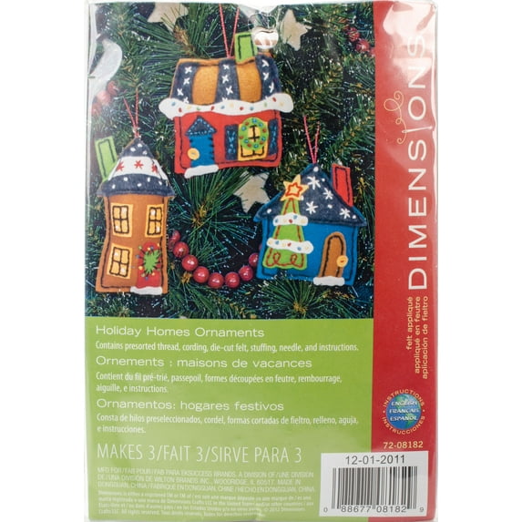 Dimensions Felt Ornaments Applique Kit Up to 5" Set Of 3-Holiday Homes