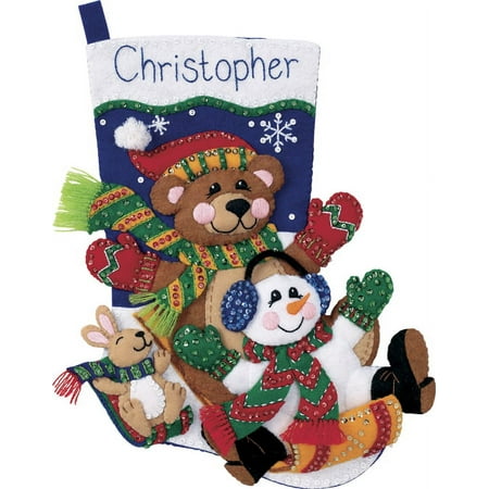 Dimensions Felt Stocking Applique Kit 18" Long-Toboggan Trio