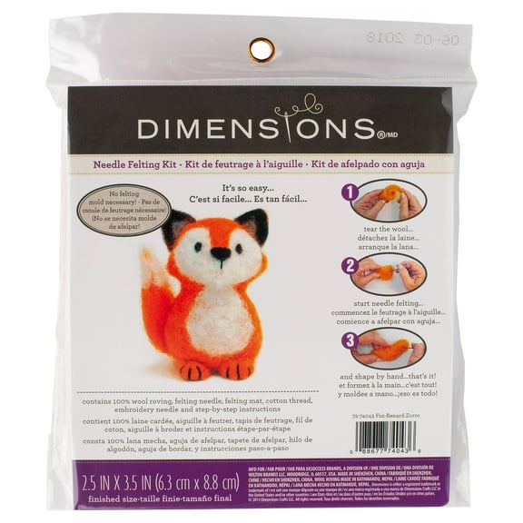 Dimensions Fox Needle Felting Kit, Wool Roving