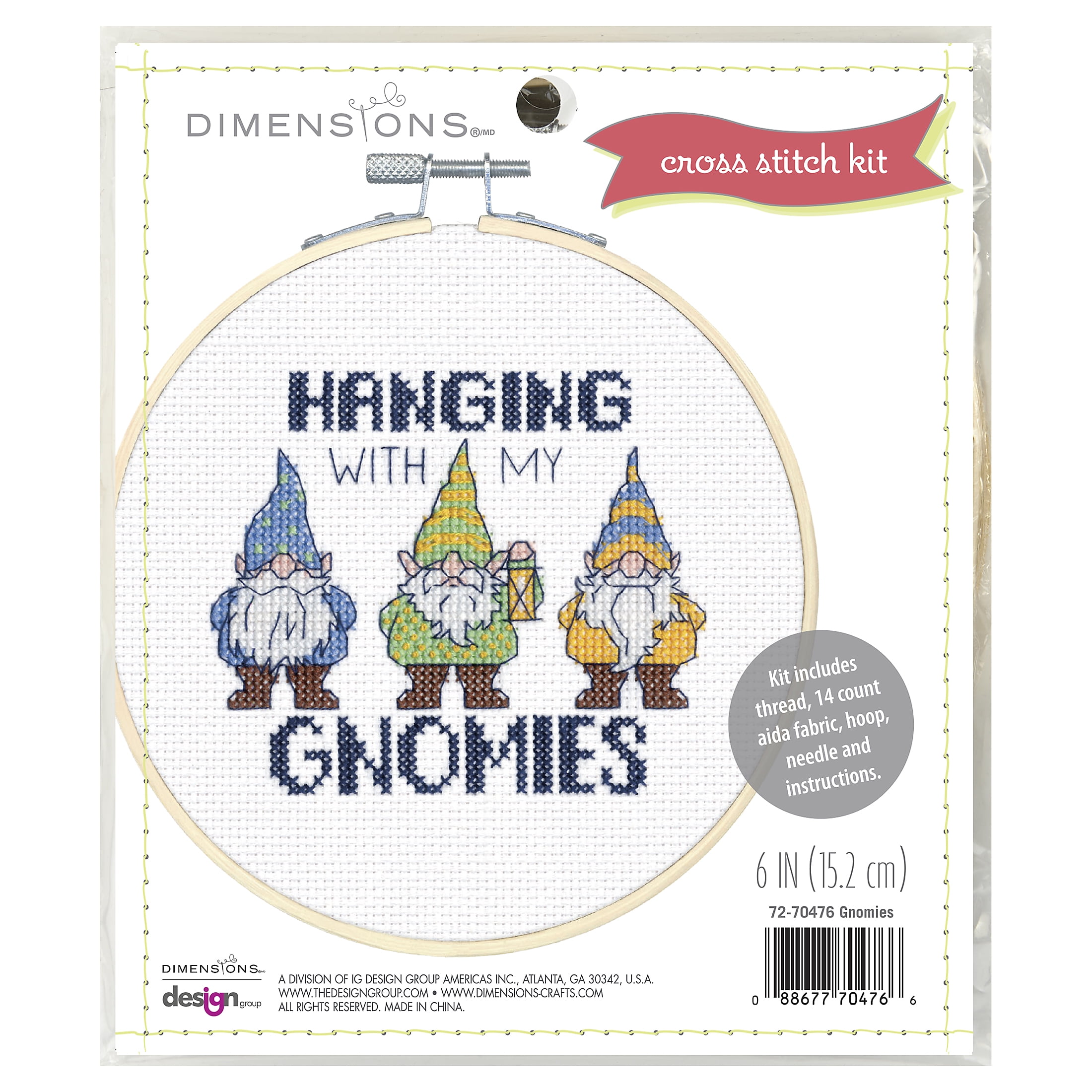 M&R Technologies Christmas Gnomes Cross Stitch Kit - 14 Count Fabric With DMC Threads