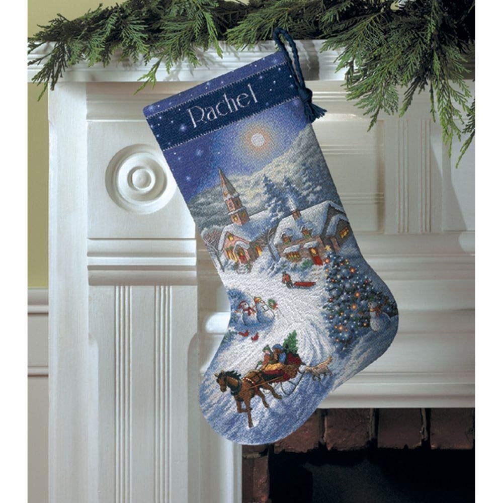  Dimensions Santa Claus Gold Collection Personalizable Counted  Cross Stitch Christmas Stocking Kit, 16 Long, 16 Cnt. Dove Grey Aida