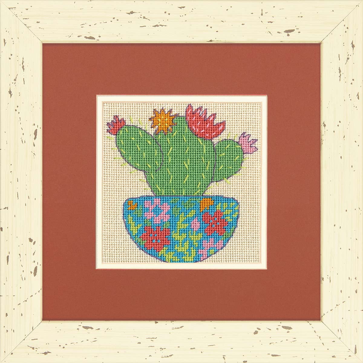 DIMENSIONS Happy Cactus Needlepoint Kit For Beginners - Includes Printed Canvas, Thread, Needle, Instructions, 5x5 Inch Finished Size