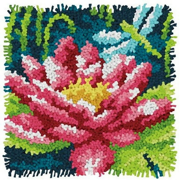 Dimensions Latch Hook Kit 12"X12"-Dragonfly & Water Lily