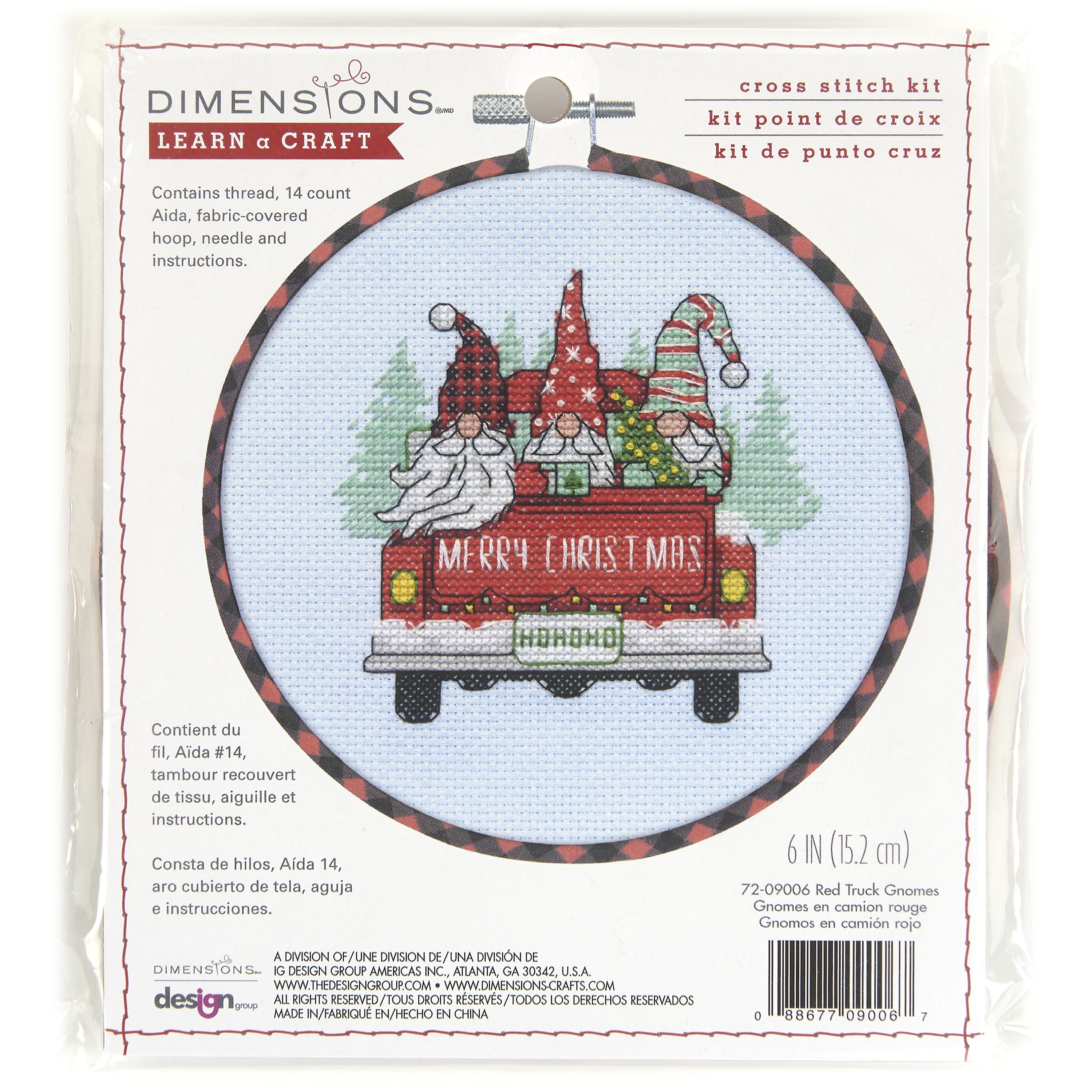 Dimensions Learn a Craft Red Truck Gnomes Cross Stitch Kit