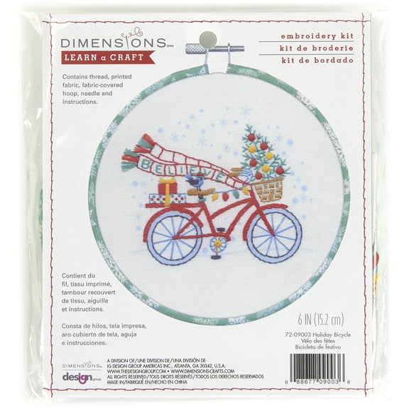 Dimensions Learn-A-Craft Embroidery Kit 6" Round-Holiday Bicycle-Stitched In Thread