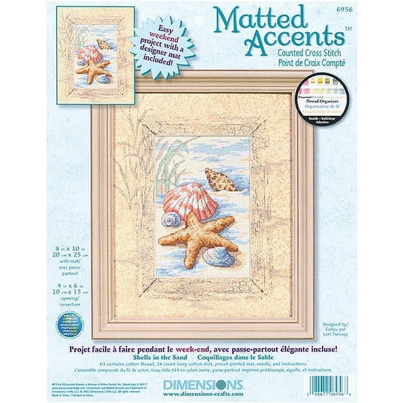 Dimensions Shell Collection 2280 Dimensions Shells In The Sand Counted Cross Stitch Kit, 8x10 Ivory Mat ...
