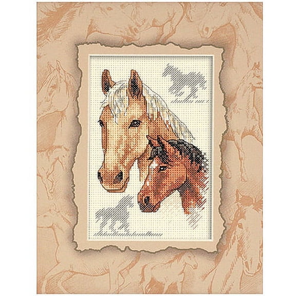 Dimensions Matted Accents "Equestrian Duo" Counted Cross Stitch Kit, 8" x 10" Mat with 4" x 6" Opening