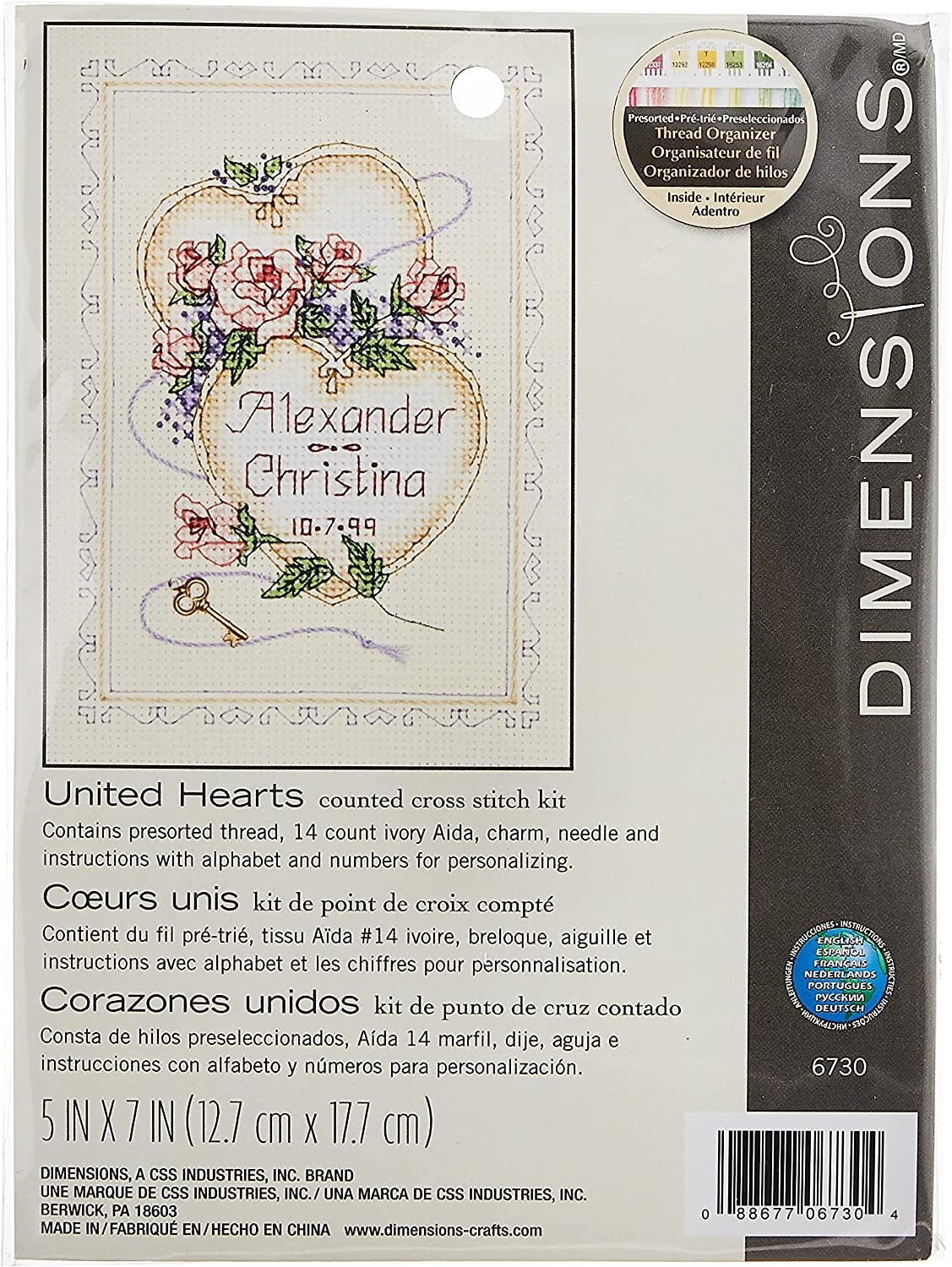 Dimensions Mini Cross Stitch: United Hearts – Stick-Set Mit Personalisierungs-Charm