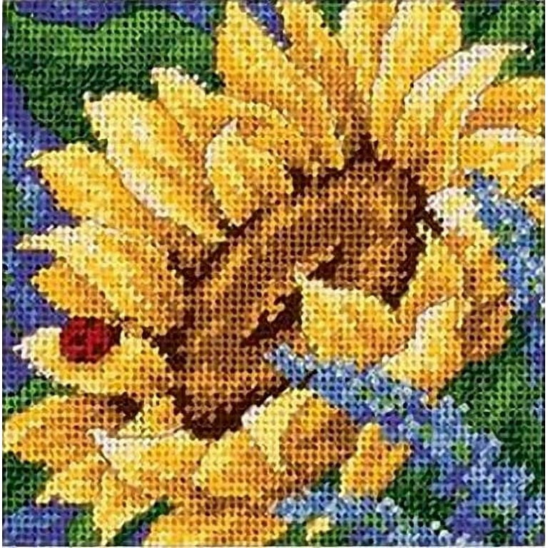 Dimensions Mini Needlepoint Kit 5 inch X5 inch Sunflower and Ladybug Stitched in Thread