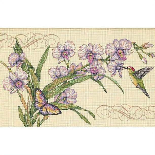 Dimensions "Orchids and Hummingbirds" Counted Cross Stitch Kit, 14" x 9