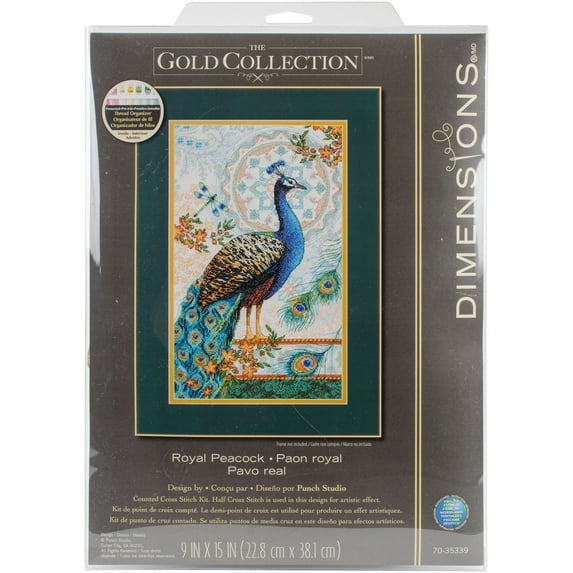 Dimensions Royal Peacock Gold Collection Counted Cross Stitch Kit, Multi-colour