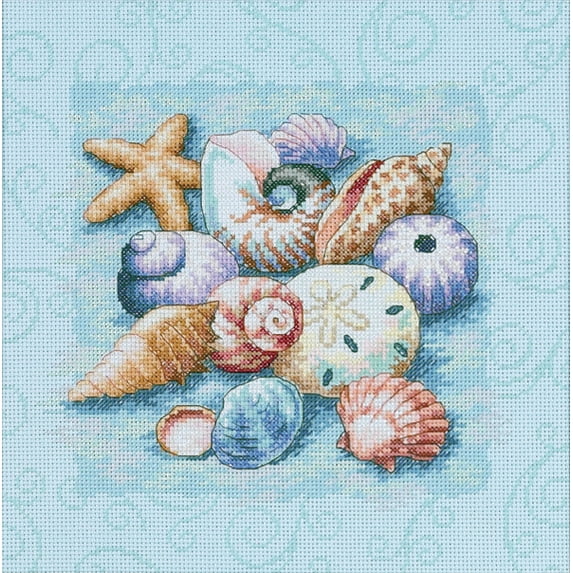 Shells on Blue - Counted Cross Stitch Kit # 13725 - Dimensions Crafts - Dimensions Crafts