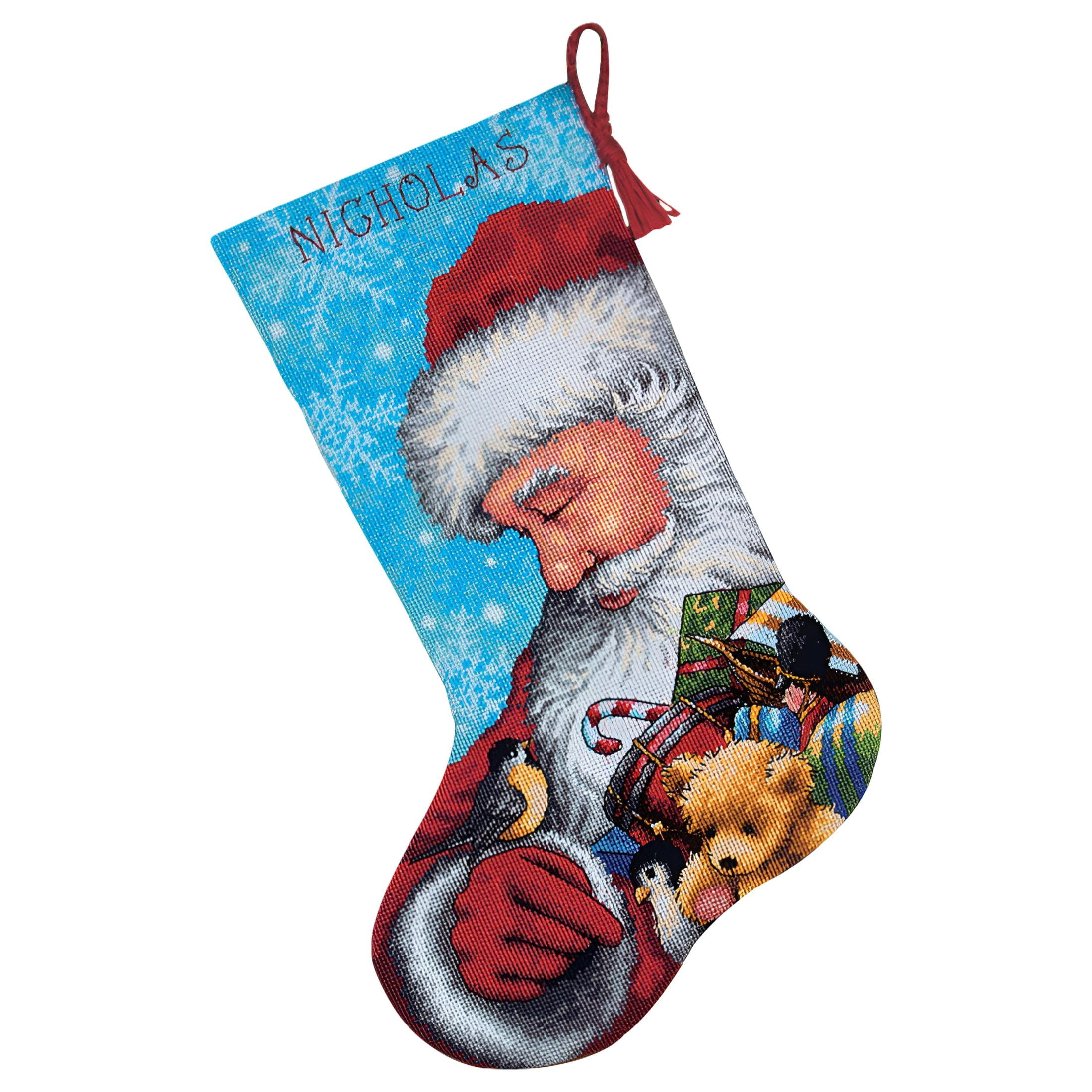 Santa and Toys Personalized Christmas Stocking Needlepoint Kit, 16'' Long